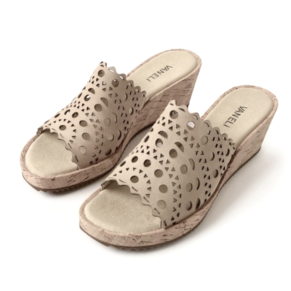 New VANELi Womens Cammie Cut-Outs Cork Sandals, Nude Suede - Size 8 1/2 N
